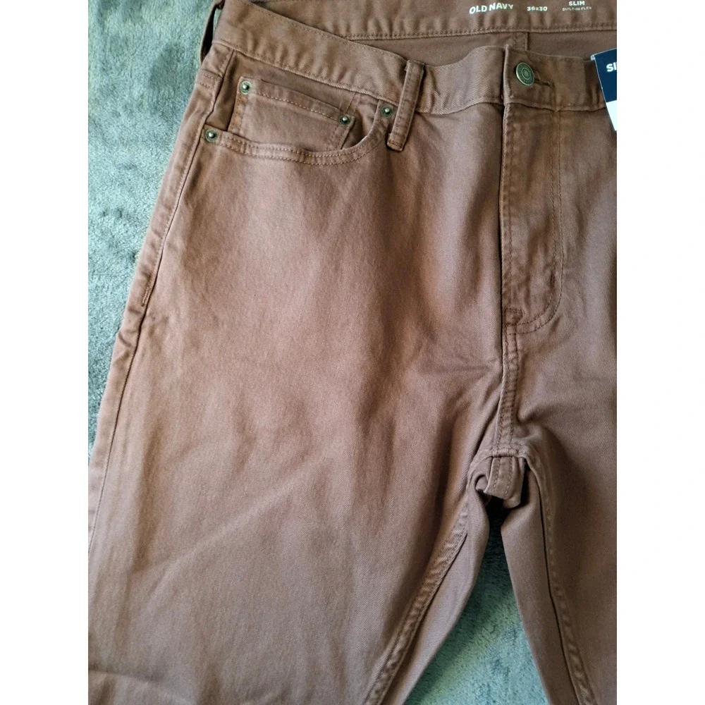 Old Navy Mens Slim Built-In Flex Pants Brown 36x30 506443-01-1 New